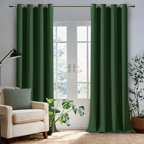 MRTREES 100% tende oscuranti in lino, termoisolanti freddi e caldi, tenda oscurante, anti luce, con occhielli, per soggiorno, camera da letto, 2 pezzi, 132 x 245 cm, verde scuro