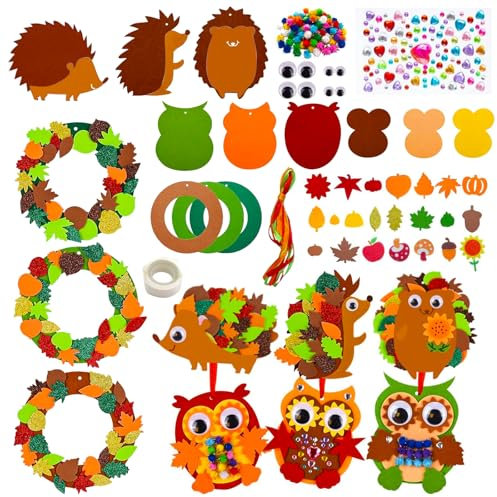 9 Stück Filz Bastelset Herbst Mit Herbstkranz, Herbst Basteln Für Kinder, Owl Bastelset, Filz Für Deko, Kreativsets Und Bastelbedarf Für Jungen Mädchen, Festliche Geschenk