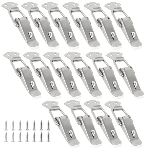 Spring Loaded Toggle Latch, 16PCS Latch with Lock Hole 56 mm Catch Lock Stainless Steel Tension Spring Clamps with 64 Screws Small Spring Clips for Door Case Drawer