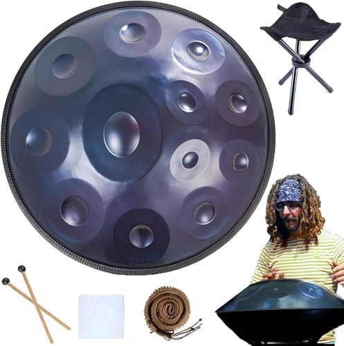 22'' D-Moll-Handpan-Trommeln, 9/10/12-Noten-Stahltrommel-Schlaginstrument, 432 Hz/440 Hz-Handpans mit weicher Handpan-Tasche, Schlägeln, Handpan-Ständer, für professionelle Auftritte