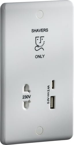 Knightsbridge 230V Shaver Socket with Dual USB A+C (5V DC 2.4A shared, Max. 12W)