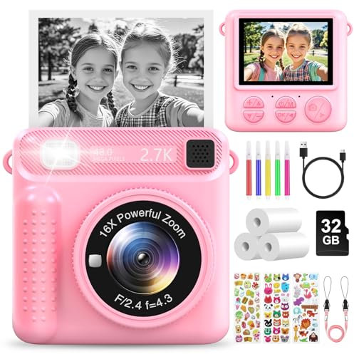 LUVTOY Digital Instant Camara Fotos Infantil Instantanea, 2,4 Pulgadas Camara Fotos Infantil con Tarjeta de 32G
