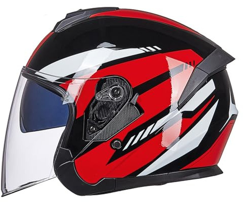 Jet Casco moto, casco scooter, uomo donna casco Jet doppia visiera parasole caschi, Certificato ECE/DOT Casco Jet Moto Aperto Scooter Caschi Motorino Vintage D,L(59-60CM)