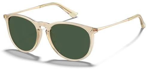 CARFIA Vintage polariserade solglasögon för kvinnor män UV400-skydd Ultralätt båge (Unisex Polerad Transparent, Grön)