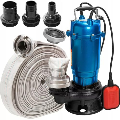 Heavy Duty Flood Sewage Water Pond Drain Septic Sump Cesspool Grinding Pump with Blue Layflat Hose 10 20 30 50m (Pump with 30m Fire Hose)