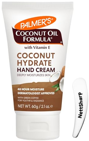 Palmer Coconut Hand Cream With Cosmetic Spatula– Hydrating Moisturiser for Dry & Cracked Hands – Natural Oils – 60g Tube – Non-Greasy, Soothing Formula