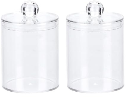 Pjeghbvop 2 Stück Qtip Spender mit Deckel, Wattestäbchen, runde Pads, Aufbewahrungsdose, transparent, Apothekerglas