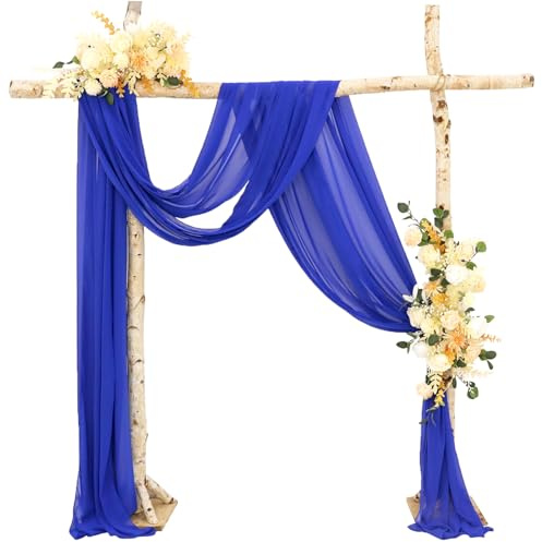 FUHSY Querbehang Freihanddeko Königsblau Vorhang für Hochzeit 70 x 600cm Transparente Gardinen Schals Voile Vorhang Hochzeitsbogen Wandbehang Dekoration für Hochzeitsfeier Zeremonie dekoration