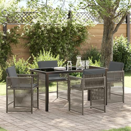 IKAYAA Gartenmöbel Set mit Tisch und 4 Stühlen Garten sitzgruppe 4 Personen Polyrattan Sitzgruppe Gartenmöbel Sitzgruppe Essgruppe für Garten Terrasse und Balkon-Grau-5-tlg