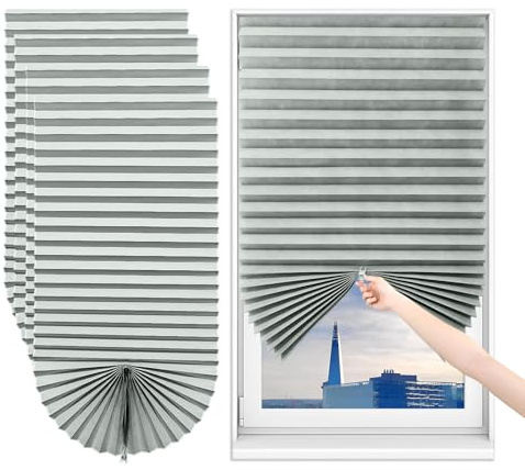 Sneulletoys 4pack No Drill Temporary Blinds Stick on,Easy Fit Self Adhesive Blinds,Non-Woven Fabric Crop According to Size,Curtains for Bedroom Kitchen Bathroom Windows (Grey, 90w X 180h cm)