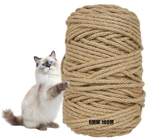 Corde en sisal de 100 m pour arbre à chat de 6 mm - Corde de rechange spéciale - Corde de chanvre naturel pour le bricolage, le griffoir, la maison, le jardin, les travaux manuels, la décoration
