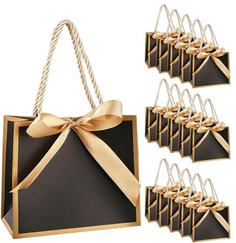 Geschenktüte, 15 Stück Geschenktüten Geburtstag, Geschenktüte Klein mit Schleifenbändern, Gift Bag Geburtstag Hochzeitsfeiern Brautpartys (Schwarz, 14 × 6 × 12cm)
