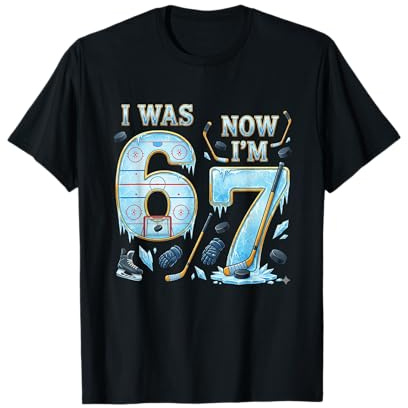Ice Hockey Birthday Boy I was 6 Now I'm 7 Six Seven 67 T-Shirt