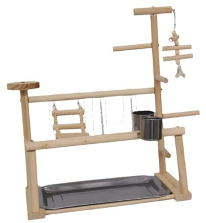 CLSSLVVBN Premium papegojlekställ Fågellekplats Trä fågelställ Sittpinnar Multifunktionellt gym Lämplig för olika fåglar Papegojlekställ för små och medelstora