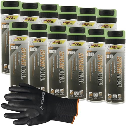 vasalat Markierungsspray Set - Markierspray Neon grün für schnelle und saubere Markierungen, 12 Stück