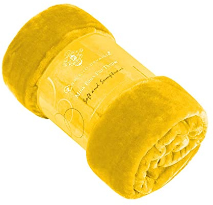 GC GAVENO CAVAILIA Faux Fur Mink Throw Fleece Blanket for Double Bed & Sofa Bed, Lightweight Extra Soft Warm & Cosy Fluffy Blanket, Versatile Outdoor Blanket Throw 150cm x 200cm, Yellow