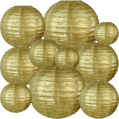 BEISHIDA Gold Round Paper Lanterns Decorative Hanging Chinese Japanese Paper Lanterns Lamp for Christmas New Years Birthday Wedding Baby Bridal Shower Home Decor Party Decoration（10 Packs）