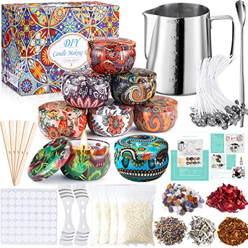 MUOIVG Kit zur Herstellung von Wachskerzen, DIY, Set Duftkerzen, 50 Kerzendochte, 1 Herstellungsglas, 8 Dosen mit Töpfen, 56 Dochtaufkleber und 2 Halterungen