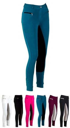 RL24 - Kinder-Reithose Flex Basicline | Reiterhose für Mädchen & Jungen | 3/4 Besatz aus Wildlederimitat | hautfreundlich, atmungsaktiv & elastisch | Reitleggings in Blau/Schwarz in Größe 110