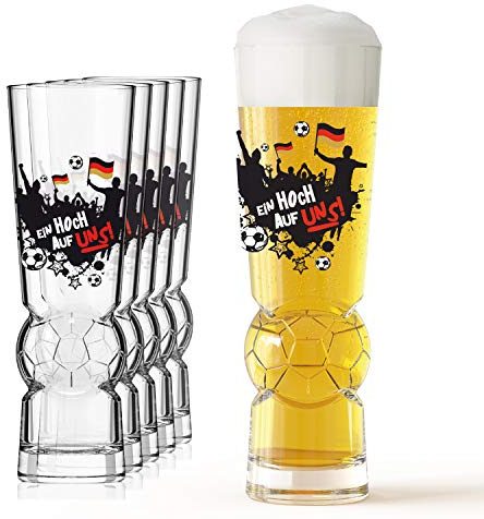 Sahm Biergläser 0,3 Liter (6 STK) - Fussball Bierglas mit „Ein Hoch auf uns“ Logo - Ideale Fussball 2021 Deko - Tolles Bier Geschenk