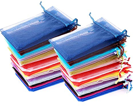 Intckwan 100 sacchetti di organza colorati, 10 x 15 cm, sacchetti in organza, regalo per gioielli e matrimoni, per festival, feste e matrimoni