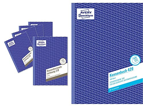 AVERY Zweckform 318-5 Kassenbestandsrechnung (A5, 50 Blatt) 5er Pack weiß & 426 Kassenbuch (A4, nach Steuerschiene 300, von Rechtsexperten geprüft, für Deutschland zur ordnungsgemäßen, 100 Blatt) weiß