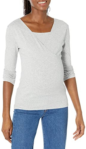 Amazon Essentials Top Premaman con Scollo a V per L'Allattamento Donna, Grigio, XXL