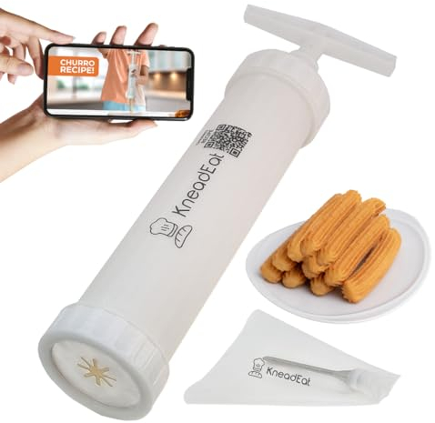 KneadEat Churrera Churro Maker with Piping Bag Churro Filler. Homemade Delicious Churros. Easy QR-Recipe Included to Prepare and Fill Your Own Churros at Home. Includes Brushes for Easy Cleaning. User