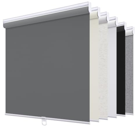 Sunoff Blackout Roller Shades Blinds Cordless for Windows Pull Down Room Darkening Door Blinds with Thermal Insulated Easy to Install for Living Room,Bedroom,Home,Office Bathroom Grey 23 W x 72 H