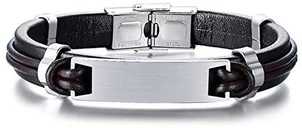 Bishilin Herren Armband Partner Magnet, Leder Armbänder Personalisiert Schild mit Gravur Partnerarmband Männer Armband Charms 21.5 cm