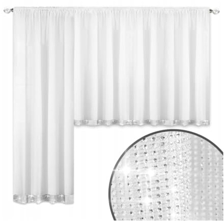 FKL DESIGN Home Deco Balkongardine Fertiggardine Fenstergardine Gardine aus Voile mit glitzernde Zirkonia Faltenband Kräuselband Store Lang Modern Weiß LB-184 (250 x 550 cm)