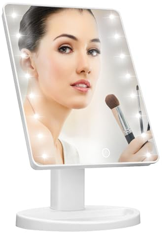 Vivo Technologies 16 LED Touch Vanity Makeup Mirror – Portable Tabletop Cosmetic Light with Tray, 180° Swivel Rotation, Touch Control, White – UK Plug