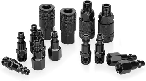 14 pcs Air Line Connectors Airline Hose Compressor Fittings 1/4 NPT Air Coupler and Plug Kit Couplings Connector Male Female,Air Tool Fittings & Air Compressor Accessories Set (Black)