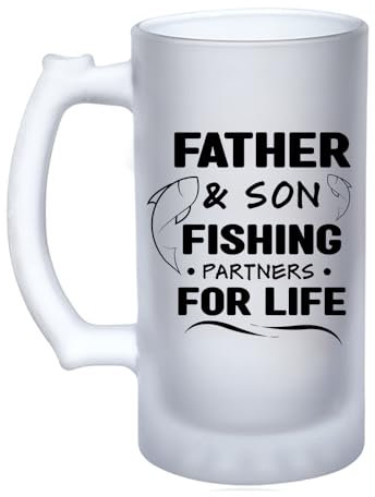 Getagift Father and Son Fishing Partners for Life 16oz Frosted, Tankard, Stein, Pint Beer Glass/Mug.