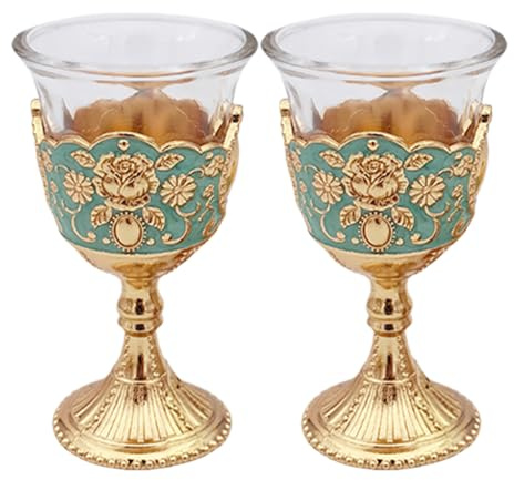 Teksome Farbige Wasserkelche aus Glas, Vintage-Glaskelch-Set - Hohe Vintage Kelche - Bemalte Blumen-Gin-Weinglas-Dekorationen für Büros, Weihnachten, Küche