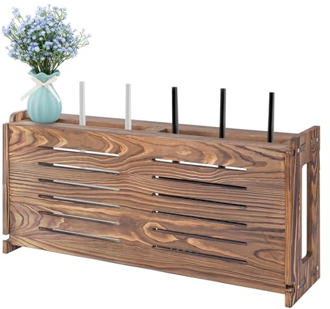 Router Shelf Wall Mount WiFi Router Storage Box Modem Cable Router Cover Organized Power Strip Cable Management Hider Rack by Wood Need Assembly 26 * 9.8 * 5.4 in(L* H * D) SSE