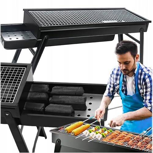 Pullmer Picknick Grill, Mini Camping Klappgrill, Tragbarer Holzkohle-BBQ für Outdoor Garten Party (60x22 cm)