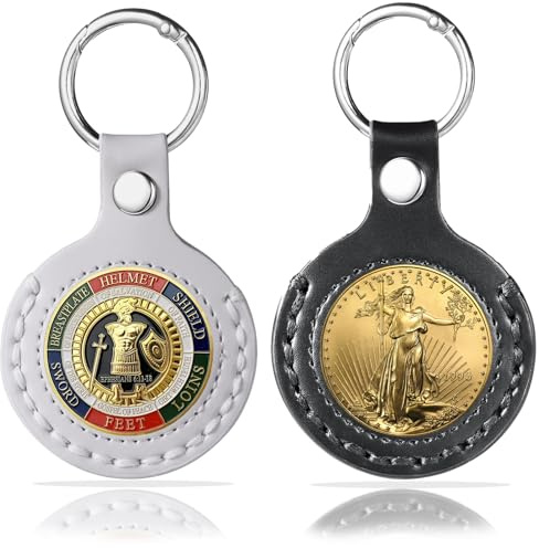 Orbixa 2-Piece AA Coin Keychain - Sobriety & Challenge Coin Holder, Medallion & Token Holder (Beige & Black - 34 mm)