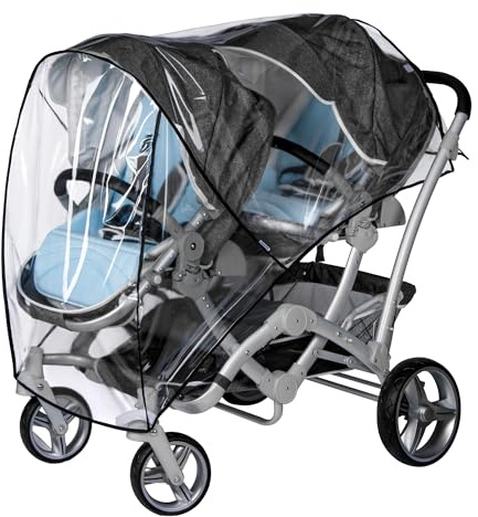 Bemece Habillage Pluie Universelle pour Poussette Double Avant et Arrière, Housse de Pluie pour Poussette Double, Imperméable, Coupe-vent, Anti-poussière