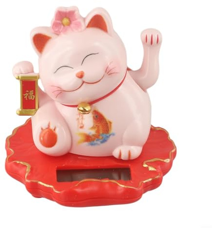 SPORTARC Light Sensing Lucky Cat Figurine Waving Hand Brings Prosperity to Home or Office (2314-Pink)