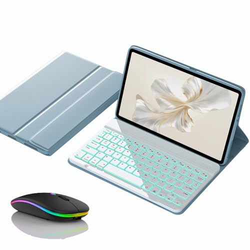 JZCZMCE Funda con Teclado para Honor Magic Pad 2 (12.3), Contiene Ñ, Teclado Retroiluminación Inalámbrico Desmontable Magnético con Ratón Bluetooth,Azul