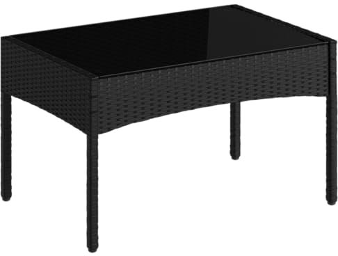 STEELSØN Polyrattan Gartentisch Thalora, Beistelltisch mit Glasplatte für Balkon und Garten,Couchtisch, Loungtisch Rattan, schwarz/anthrazit, Maße 60x40x39 cm