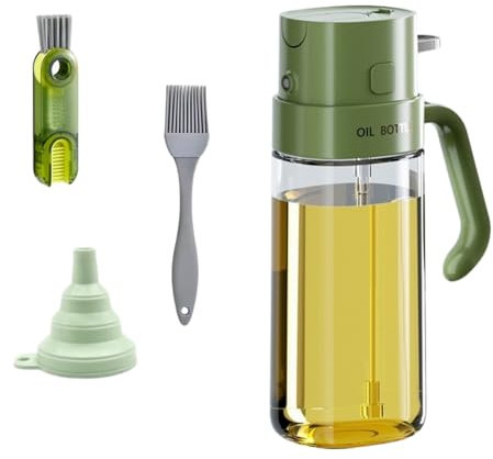 MAVISMOON TU ESTILO, TU REFLEJO Aceitera, pulverizador aceite spray 2en1, antigoteo, dosificador y difusor, utensilio de cocina/freidora de aire, dispensador, botella dispensadora, vinagrera (Verde)