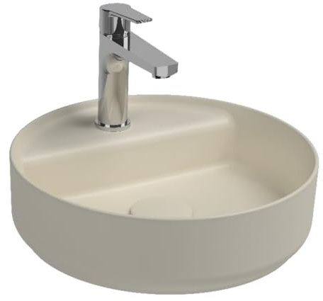 Lavabo tondo da appoggio senza troppo pieno in ceramica con foro rubinetto - Avorio Opaco