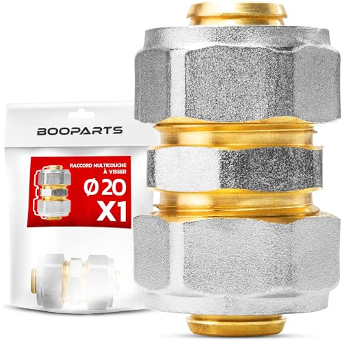 BOOPARTS – 1 Pezzo – Raccordo a Compressione Multistrato Ø20-Ø20 | Manicotto Giunto Dritto 20x20 a Vite | Giunzione Tubo PEX-AL-PEX Senza Pinza