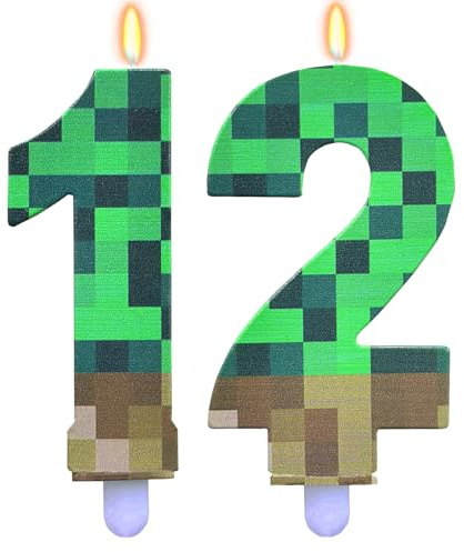 ParPix Pixel Geburtstagskerzen Zahlen 12, Pixelmotiv Kerze 12 Geburtstag Mädchen Junge, Grün 12 Geburtstagskerzen, Kuchen Kerzen Zahl 12, Kerzen Geburtstag 12, Videospiel Pixel Thema 12 Zahlenkerze