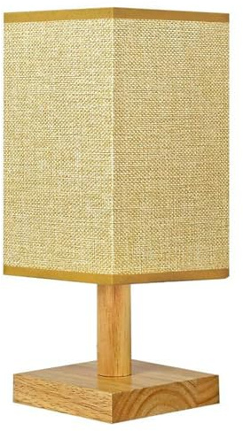 Lampe de chevet rétro en bois naturel pour chambre à coucher, lampe de chevet décorative, abat-jour carré, abat-jour USB, Plug and Play, pour chambre à coucher ou bureau