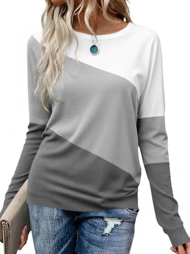 Cicy Bell Colorblock - Maglietta da donna a maniche lunghe, girocollo, casual, a tunica, grigio., XL