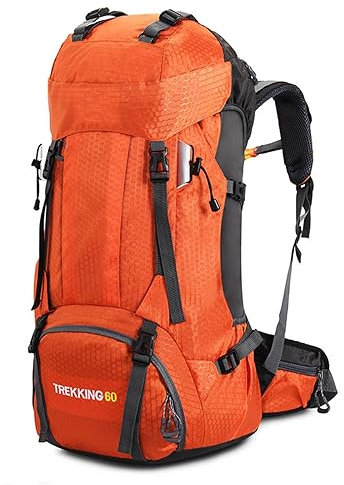 60L Lightweight Hiking Backpack With Rain Cover Outdoor Sport Travel Daypack For Climbing Camping Touring Backpack Chest Straps (Orange, One Size)
