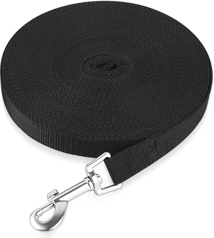 Schleppleine 15m für Hunde, 15m Hundeleine mit D-Karabiner, Wasserdicht Laufleine für Hunde, Nylon Lange Hundeleine Ausbildungsleine für Kleine bis Mittelgroße Hunde(Schwarz)